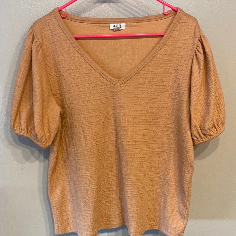a.n.a Cream Ribbed V-Neck Blouse